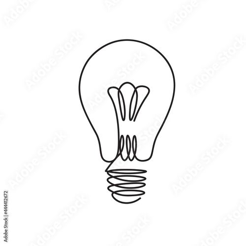 Light bulb. One line bulb. Single line illustration. Lamp art in black and white color	
