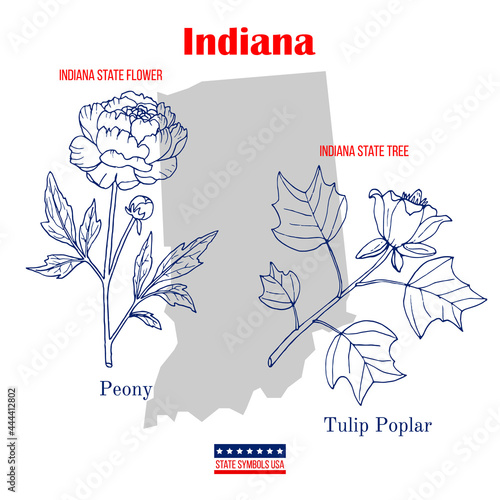 Indiana. Set of USA official state symbols