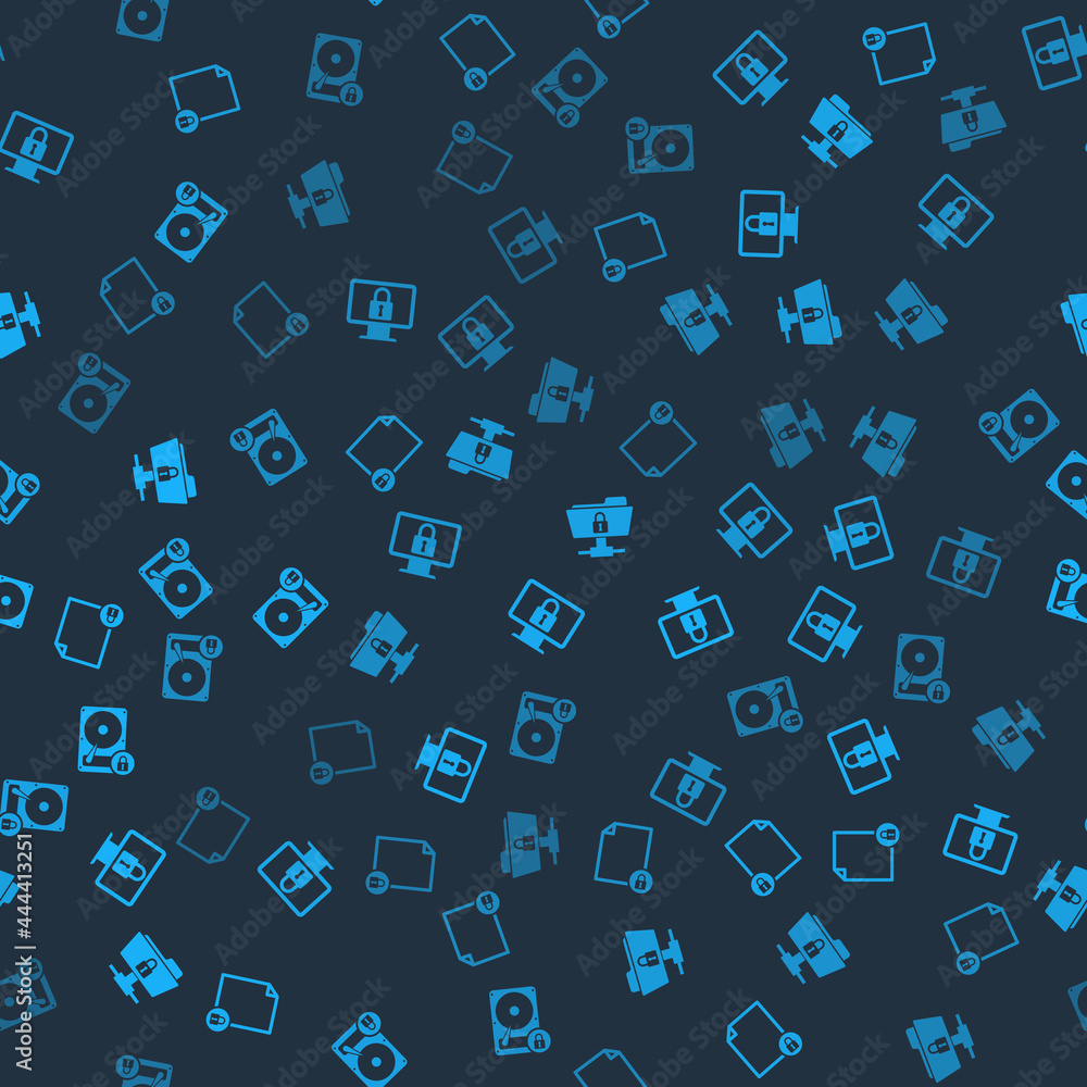 Set Document and lock, Lock on monitor, FTP folder and Hard disk drive on seamless pattern. Vector Set Document and lock, Lock on monitor, FTP folder and Hard disk drive on seamless pattern. Vector