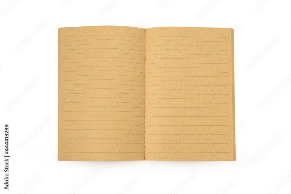Open brown notebook on isolated white background Open brown notebook on isolated white background