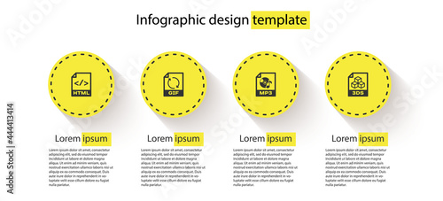 Set HTML file document, GIF, MP3 and 3DS. Business infographic template. Vector
