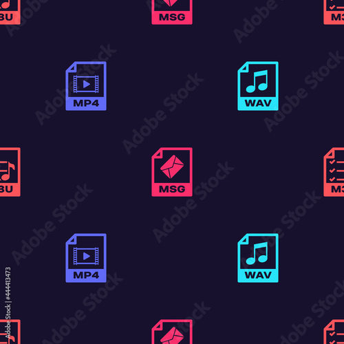 Set WAV file document, MP4, MSG and M3U on seamless pattern. Vector