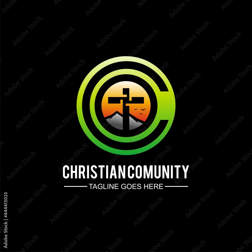 Christian community logo or church with initial c concept cross and mountain Christian community logo or church with initial c concept cross and mountain