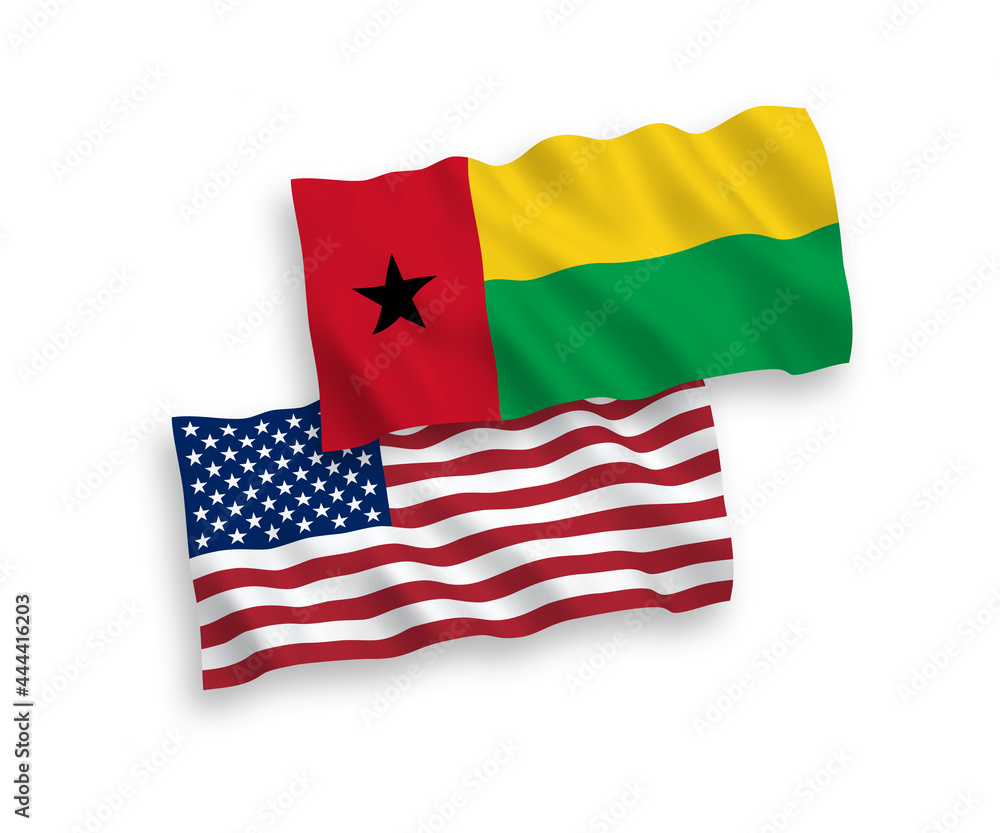 Obraz premium Flags of Republic of Guinea Bissau and America on a white background