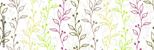 Berry bush sprouts organic vector seamless ornament. Chic floral textile print. Herb plants leaves and buds wallpaper. Berry bush branches summer endless swatch