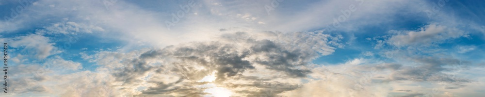 Panorama sky with cloud on a sunny day. Beautiful cirrus cloud.