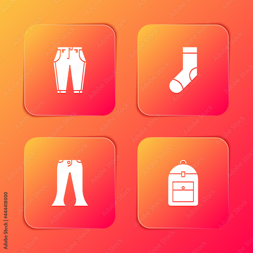 Set Pants, Socks, and Backpack icon. Vector Set Pants, Socks, and Backpack icon. Vector