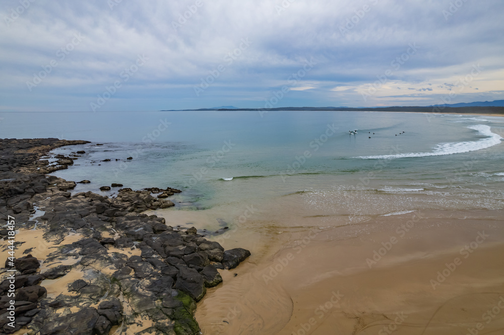 A cloud covered winters day at Broulee Beach