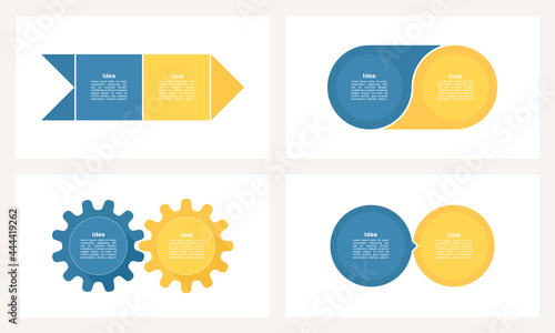 Business process. Timeline infographics with 2 steps, options, sections. Vector template.