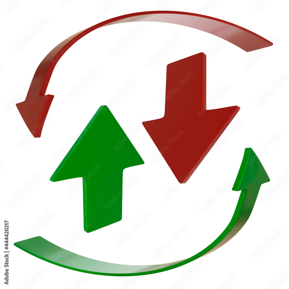 Set of red and green arrows. 3D rendering. Blank for design. Layout. Isolated on white background Set of red and green arrows. 3D rendering. Blank for design. Layout. Isolated on white background