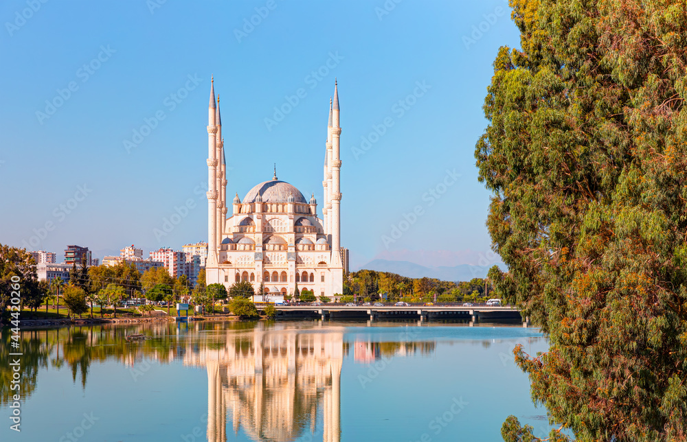 Naklejka premium The Stone Bridge and Sabanci Mosque, Adana, Turkey 