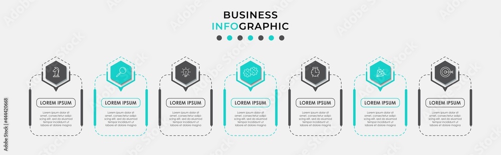 Vector Infographic design business template with icons and 7 options or steps. Can be used for process diagram, presentations, workflow layout, banner, flow chart, info graph Vector Infographic design business template with icons and 7 options or steps. Can be used for process diagram, presentations, workflow layout, banner, flow chart, info graph