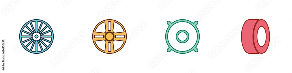 Set Alloy wheel, , Car audio speaker and tire icon. Vector Set Alloy wheel, , Car audio speaker and tire icon. Vector
