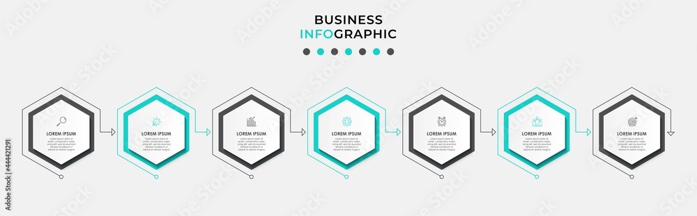 Vector Infographic design business template with icons and 7 options or steps. Can be used for process diagram, presentations, workflow layout, banner, flow chart, info graph Vector Infographic design business template with icons and 7 options or steps. Can be used for process diagram, presentations, workflow layout, banner, flow chart, info graph