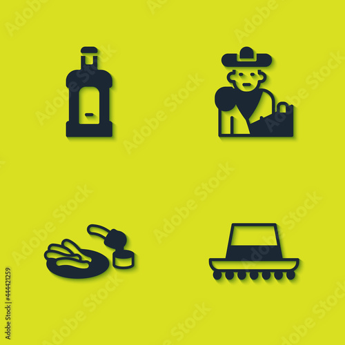 Set Orujo, Spanish hat, Churros and chocolate and Bullfight, matador icon. Vector