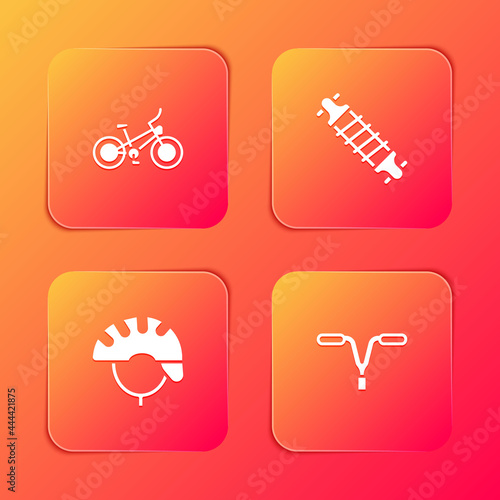 Set Bicycle, suspension, helmet and handlebar icon. Vector