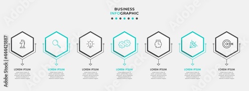 Vector Infographic design business template with icons and 7 options or steps. Can be used for process diagram, presentations, workflow layout, banner, flow chart, info graph