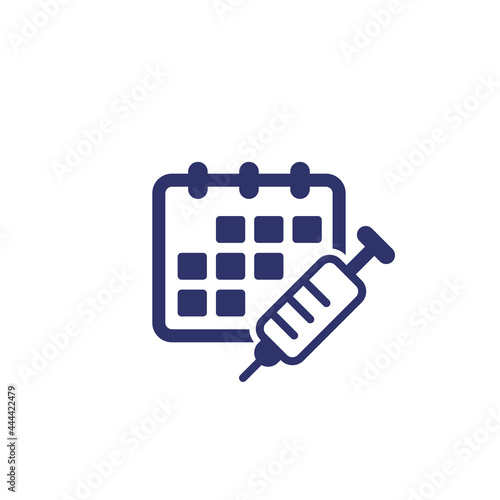 Immunization schedule, vaccine plan icon with calendar and syringe