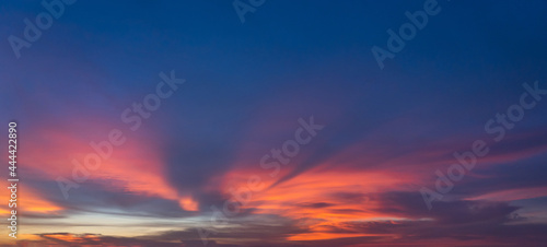 Panorama photo of dramatic sky at beautiful sunset