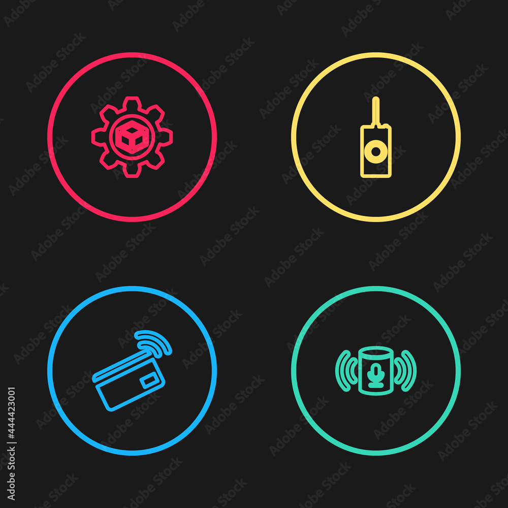 Set line Contactless payment, Voice assistant, Remote control and Product development icon. Vector Set line Contactless payment, Voice assistant, Remote control and Product development icon. Vector