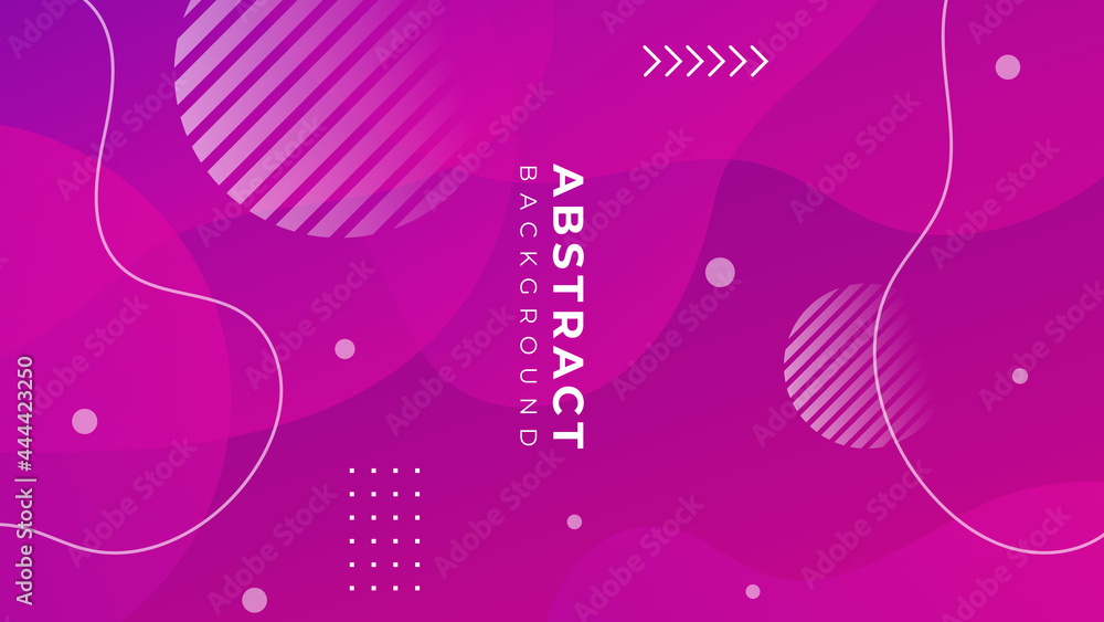 Modern pink purple abstract background with wave, geometric shapes, dot, lines and square shape gradation color in Memphis style. Suit for presentation design, banner,  wallpaper, web and much more.