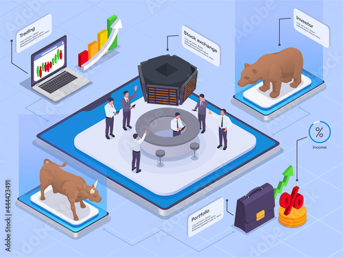 Stock Exchange Financial Market Trading Isometric Colored Concept