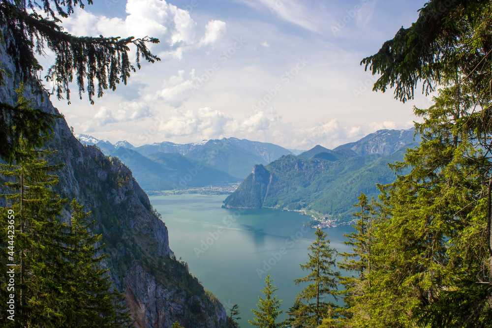 Traunsee lake with Alps seen from hill Kleiner Schonberg. Austria landscape. Austria Traunsee lake with Alps seen from hill Kleiner Schonberg. Austria landscape. Austria