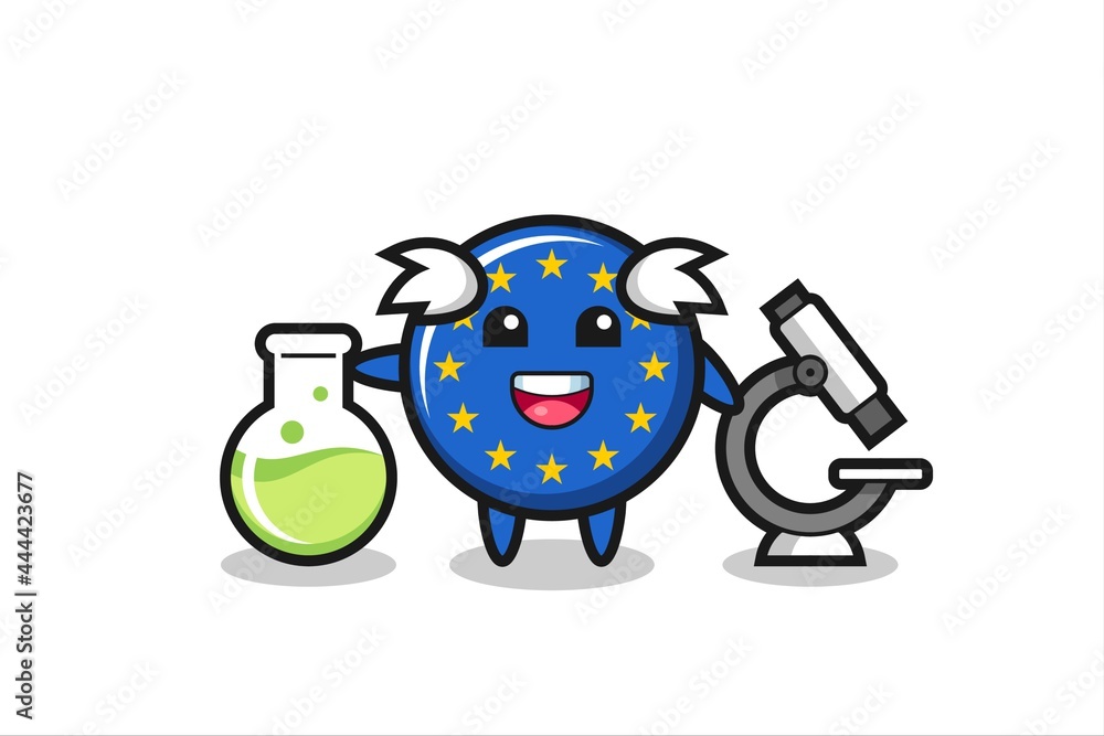 Mascot character of europe flag badge as a scientist