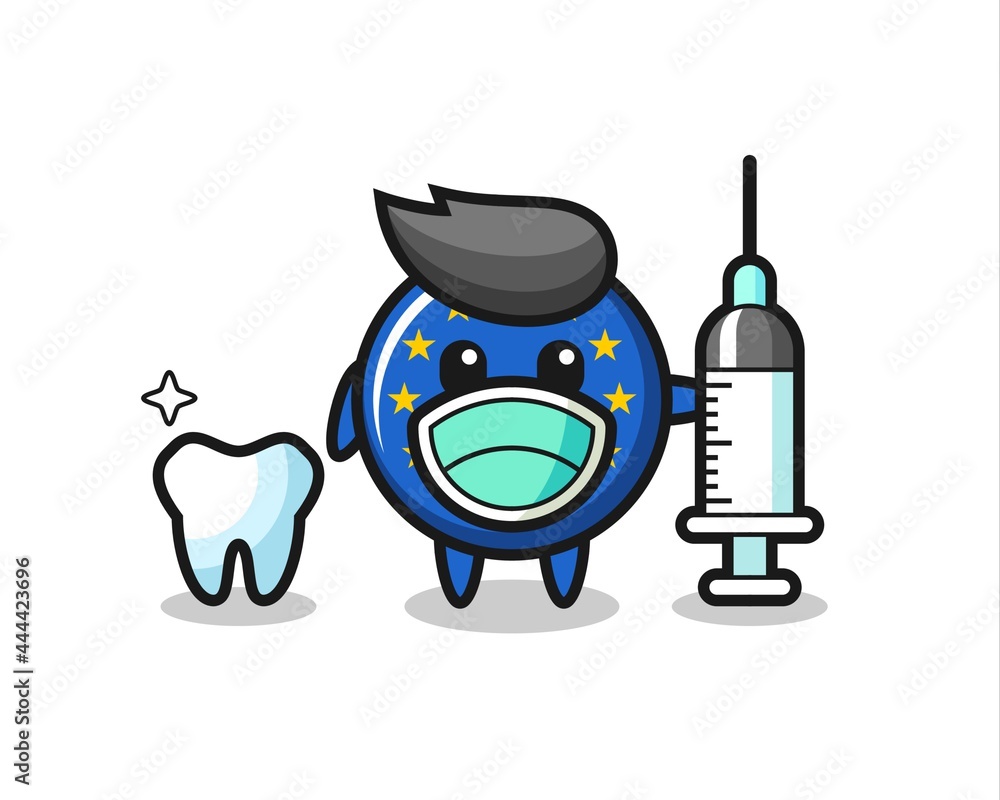 Mascot character of europe flag badge as a dentist Mascot character of europe flag badge as a dentist