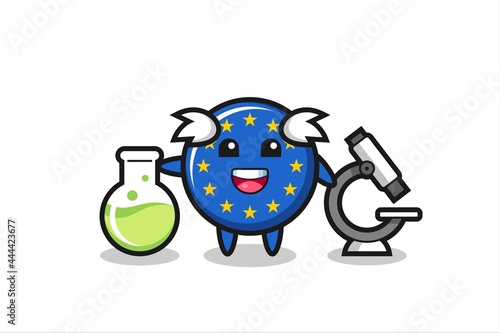 Mascot character of europe flag badge as a scientist