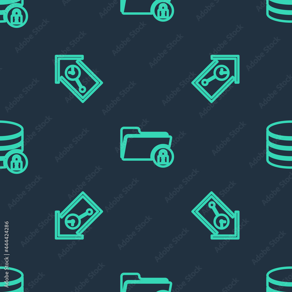 Set line Folder and lock, Retro wall watch and Server security with on seamless pattern. Vector Set line Folder and lock, Retro wall watch and Server security with on seamless pattern. Vector