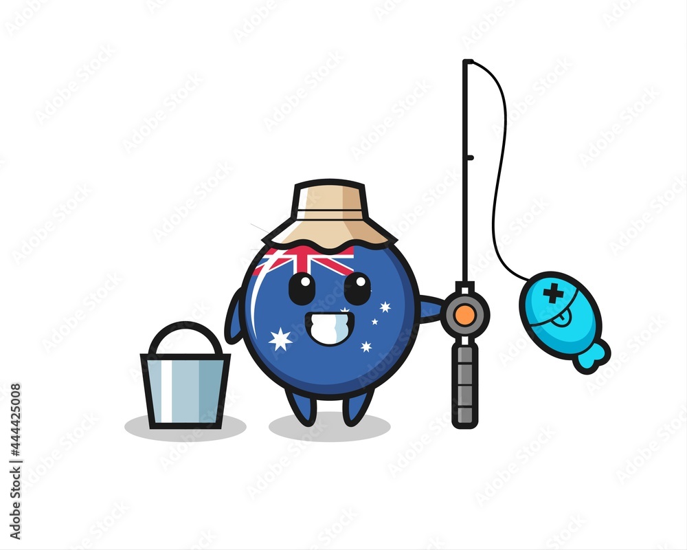 Mascot character of australia flag badge as a fisherman Mascot character of australia flag badge as a fisherman