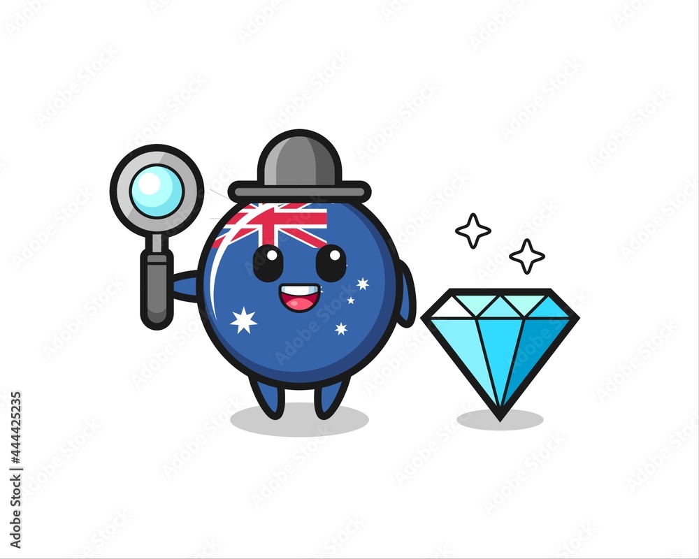 Illustration of australia flag badge character with a diamond Illustration of australia flag badge character with a diamond