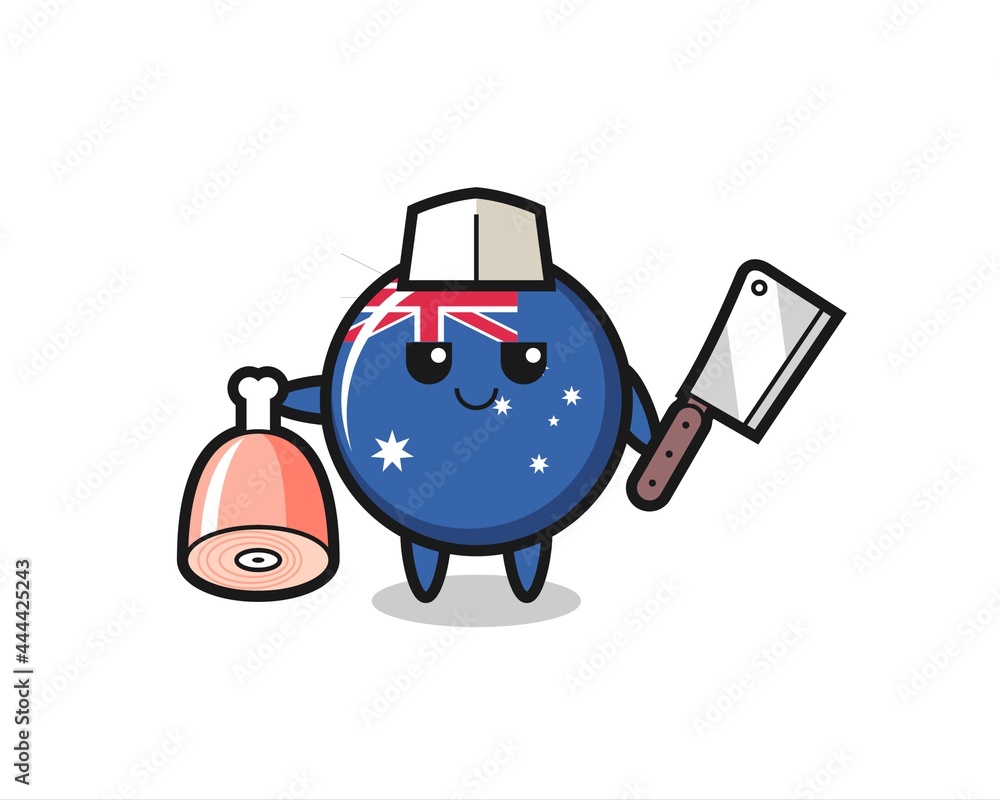 Illustration of australia flag badge character as a butcher Illustration of australia flag badge character as a butcher