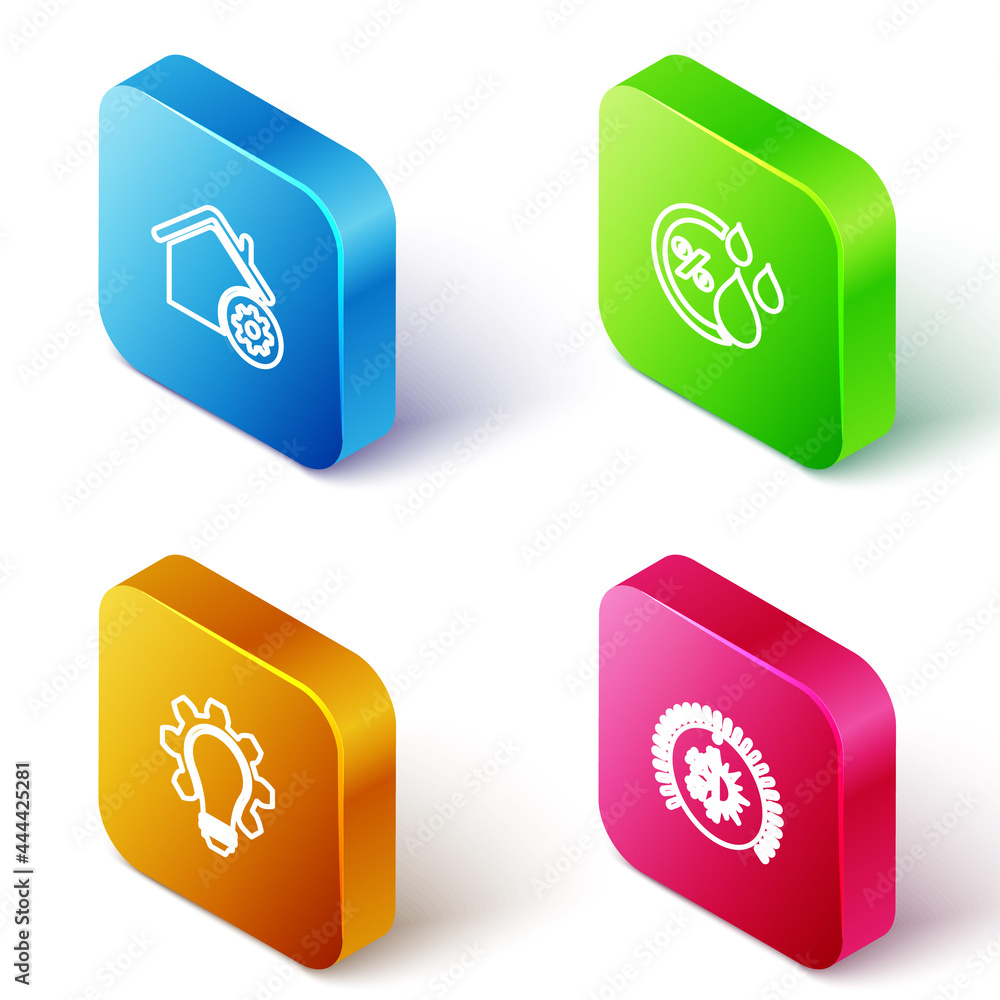 Set Isometric line Smart home settings, Humidity, Light bulb and gear and Thermostat icon. Vector Set Isometric line Smart home settings, Humidity, Light bulb and gear and Thermostat icon. Vector