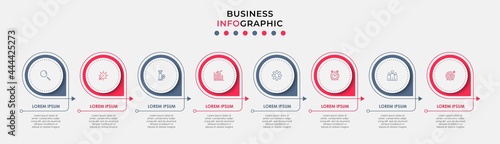 Vector Infographic design business template with icons and 8 options or steps. Can be used for process diagram, presentations, workflow layout, banner, flow chart, info graph