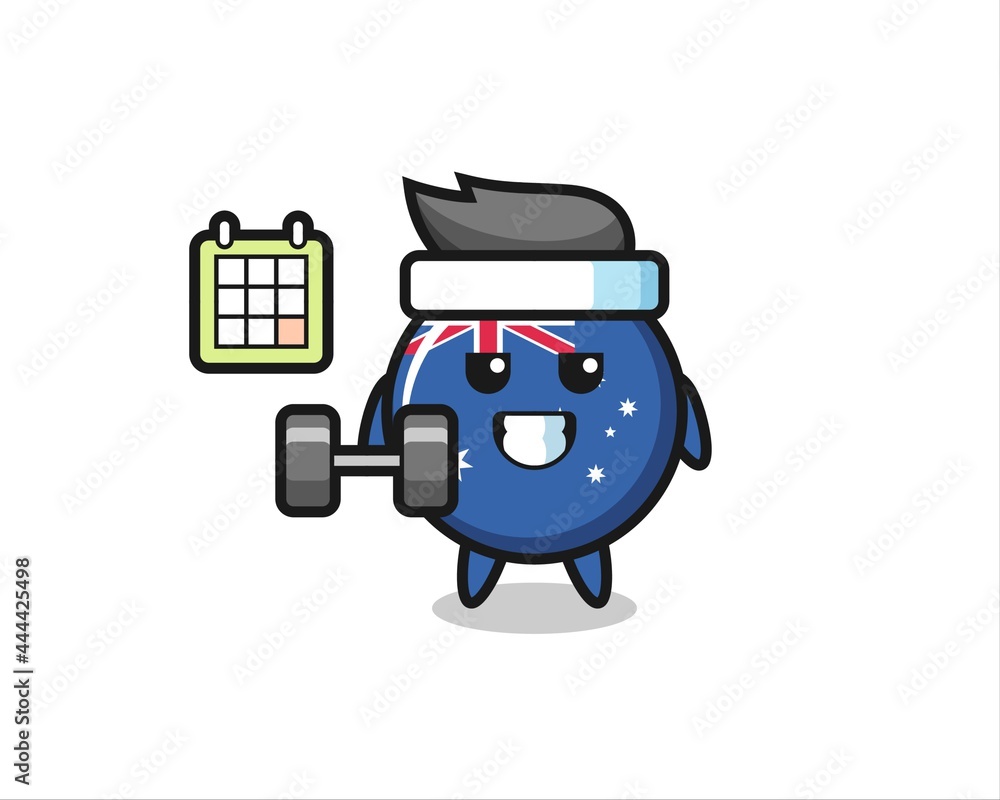 australia flag badge mascot cartoon doing fitness with dumbbell