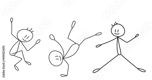 stick figure people jumping rejoice, isolated, vector