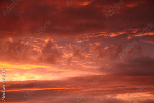 Red sunset sky with dramatic clouds