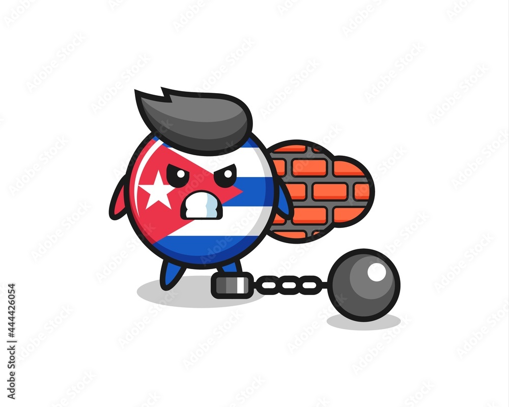 Character mascot of cuba flag badge as a prisoner