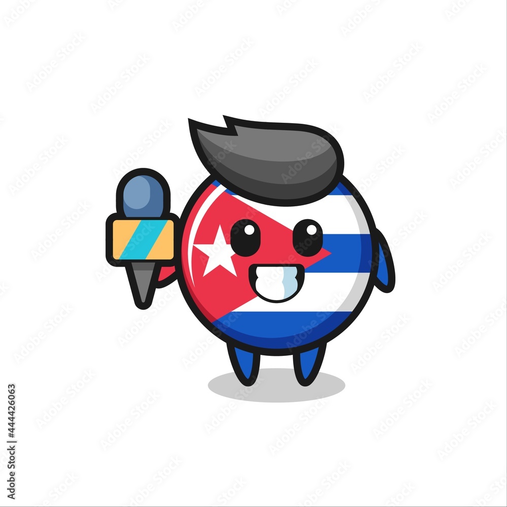 Character mascot of cuba flag badge as a news reporter