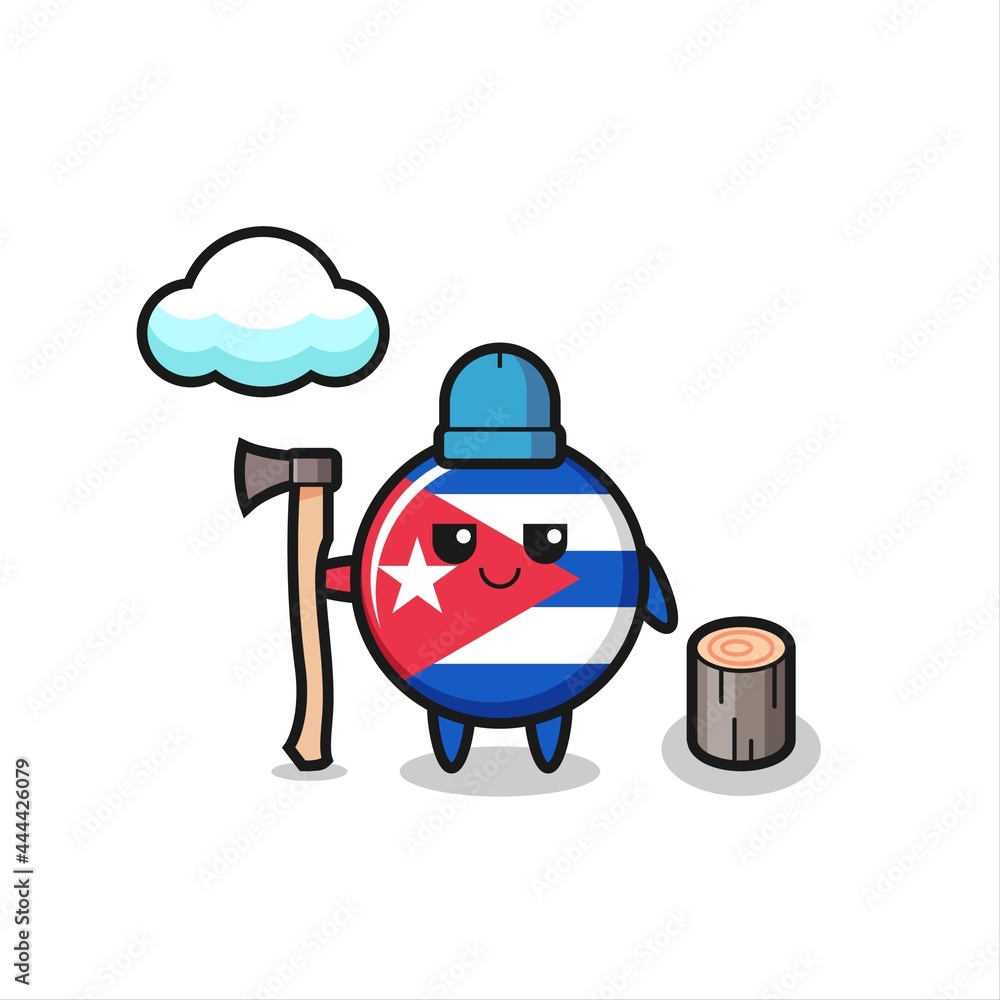 Character cartoon of cuba flag badge as a woodcutter
