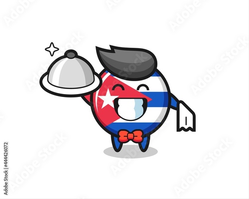 Character mascot of cuba flag badge as a waiters