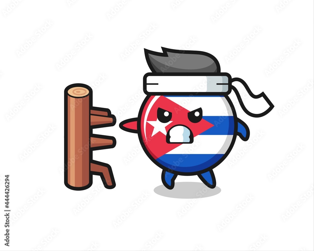 cuba flag badge cartoon illustration as a karate fighter cuba flag badge cartoon illustration as a karate fighter