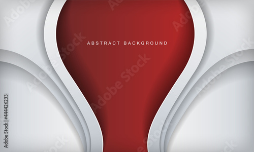 Abstract wavy red and white shape papercut layers background.