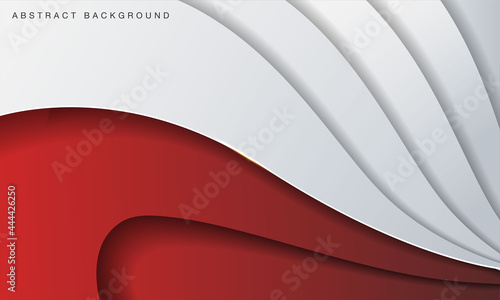 Abstract wavy red and white shape papercut layers background.