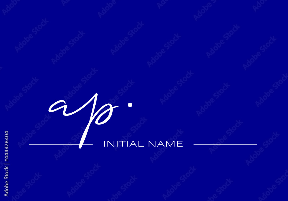 Stylish and elegant signature of letter AP with dark blue background logo for company name or initial Stylish and elegant signature of letter AP with dark blue background logo for company name or initial