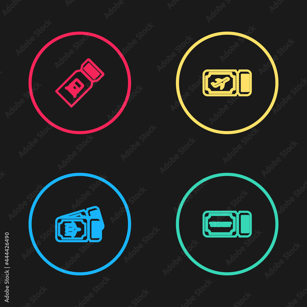 Set line Airline ticket, Ticket, and Train icon. Vector Set line Airline ticket, Ticket, and Train icon. Vector