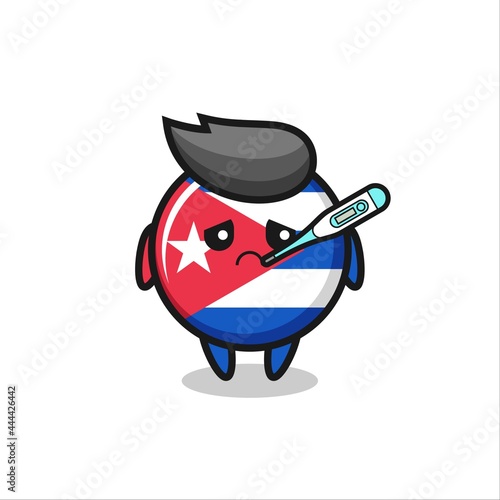 cuba flag badge mascot character with fever condition