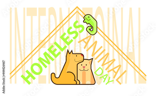 homeless animals are waiting for their owners. vector illustration concept of animal welfare. minimalism simple cute postcard. Perfect for posters, packaging, templates, banners, fabrics, prints, 